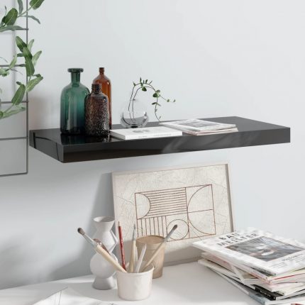 Ράφι Τοίχου Γυαλιστερό Μαύρο 60 x 23,5 x 3,8 εκ. MDF