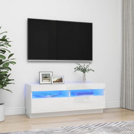 Έπιπλο Τηλεόρασης με LED Γυαλιστερό Άσπρο 100 x 35 x 40 εκ.