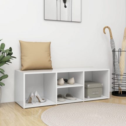 Πάγκος Αποθήκευσης Παπουτσιών Λευκός 105x35x35 εκ. Επεξ. Ξύλο