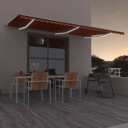 Τέντα Αυτόματη με LED&Αισθητ. Ανέμου Πορτοκαλί/Καφέ 600x300 εκ.