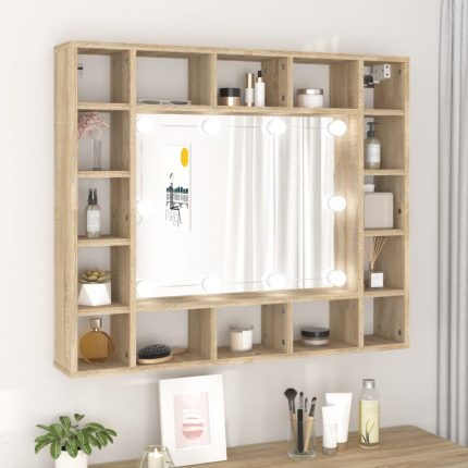 Έπιπλο Καθρέπτη με LED Sonoma Δρυς 91 x 15 x 76,5 εκ.