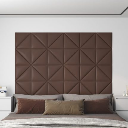 Πάνελ Τοίχου 12 τεμ. Καφέ 30 x 30 εκ. 0,54 μ² Συνθετικό Δέρμα