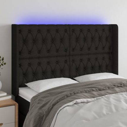 Κεφαλάρι Κρεβατιού LED Μαύρο 147x16x118/128 εκ. Υφασμάτινο