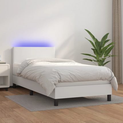Κρεβάτι Boxspring με Στρώμα & LED Λευκό 80x200 εκ. Συνθ. Δέρμα
