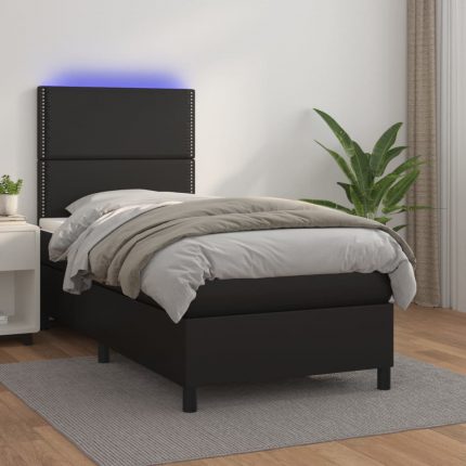 Κρεβάτι Boxspring με Στρώμα & LED Μαύρο 80x200 εκ. Συνθ. Δέρμα
