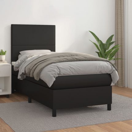 Κρεβάτι Boxspring με Στρώμα Μαύρο 90x190εκ. από Συνθετικό Δέρμα