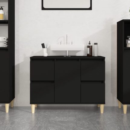 Ντουλάπι Νιπτήρα Μαύρο 80 x 33 x 60 εκ. Επεξεργασμένο Ξύλο