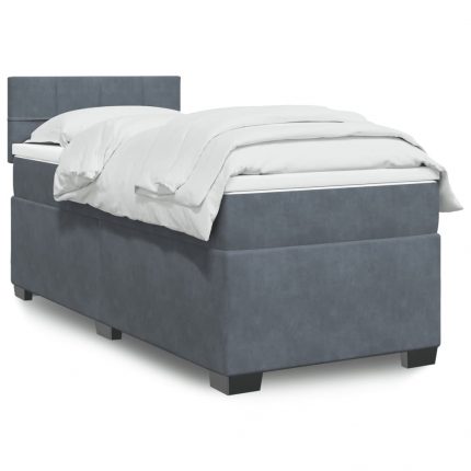 Κρεβάτι Boxspring με Στρώμα Σκούρο Γκρι 80x200 εκ. Βελούδινο