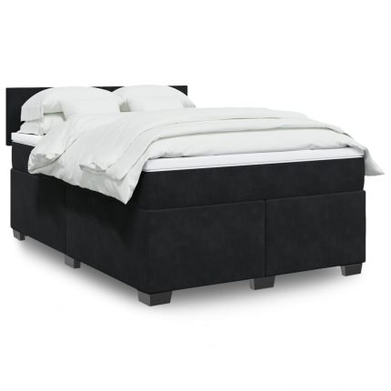 Κρεβάτι Boxspring με Στρώμα Μαύρο 140x200 εκ. Βελούδινο