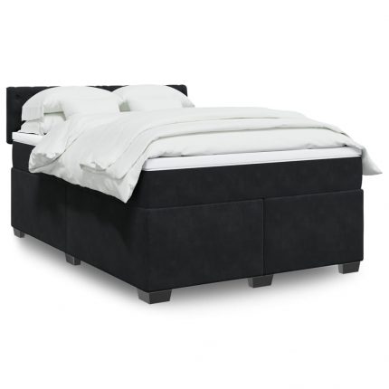 Κρεβάτι Boxspring με Στρώμα Μαύρο 140x200 εκ. Βελούδινο