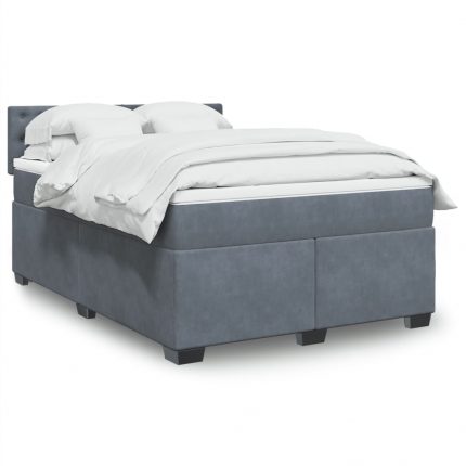 Κρεβάτι Boxspring με Στρώμα Σκούρο Γκρι 140x200 εκ. Βελούδινο