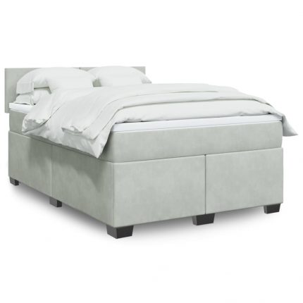 Κρεβάτι Boxspring με Στρώμα Ανοιχτό Γκρι 160x200 εκ. Βελούδινο
